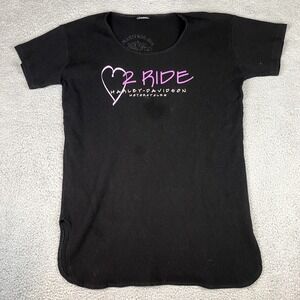 Harley Davidson Top Womens One Size Black Thermal Knit Blouse Grunge Wichita